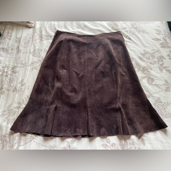VTG Suede Leather Chocolate Brown Mini Skirt 14 Western Festival Forest Fairy - Picture 1 of 10